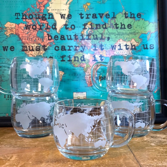 1970s Nescafé “World” Etched Mugs Set of 5